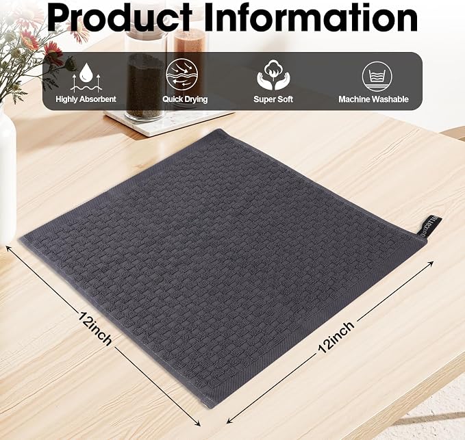 6 Pack 100% Cotton Wash Cloth, 12x12Inch Highly Absorbent and Soft Feel - Image 2