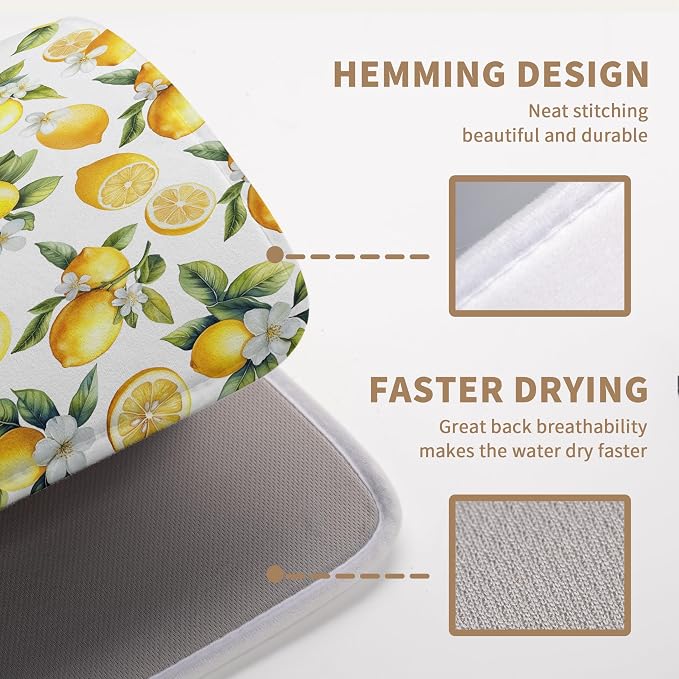 Lemon Dish Drying Mat Spring Summer Kitchen Dish Drying Pad Absorbent Drying Mat - Image 3