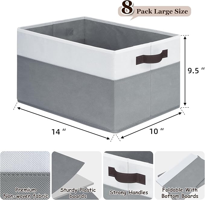 Criusia Large Storage Baskets 8 Pack Versatile Fabric Storage Bins - Image 2