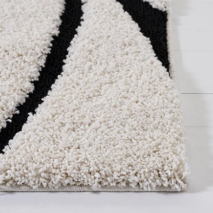 SAFAVIEH Florida Shag Collection Area Rug - 12' Square, Ivory & Black, Non-Shedding & Easy Cleaning, Plush Thick Pile, Ideal for Living Room, Bedroom, Dining Space (SG471-1290)