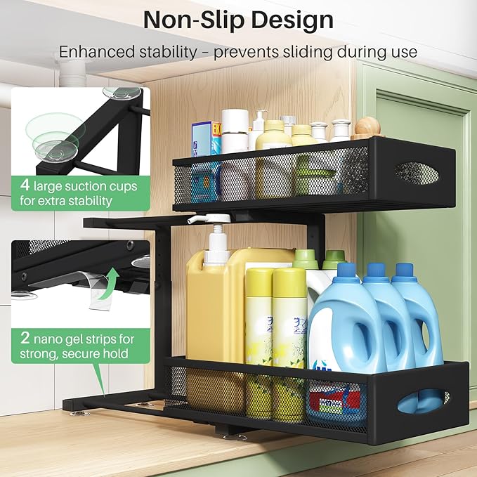 Under Sink Organizer, 2 Tier Pull out Cabinet Organizer Baskets - Image 6
