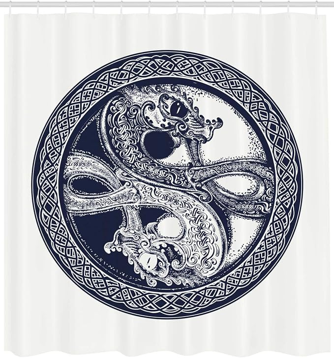Ambesonne Celtic Dragon Shower Curtain, Mystic Yin Yang Creatures in Round Frame - Image 2