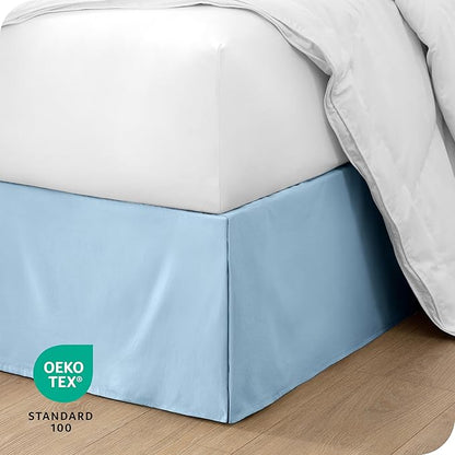 Bare Home Queen Bed Skirt - 15-Inch Tailored Drop Easy Fit - Bed Skirt for Beds - Center & Corner Pleats (Queen, Light Blue)
