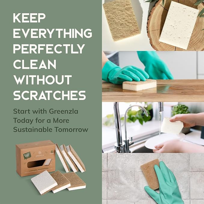 Greenzla Kitchen Sponges, Odor Free Plant-Based Dish Sponges, Non-Scratch Sisal - Image 6