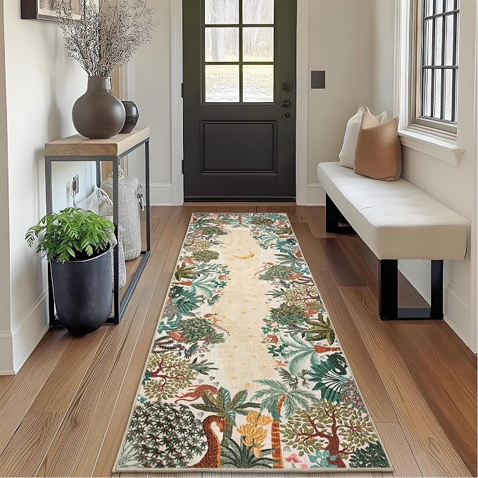 GarveeHome 2.5x8 Jungle Hallway Runner Rug, Soft Beige Animal Long Kitchen by GarveeHome