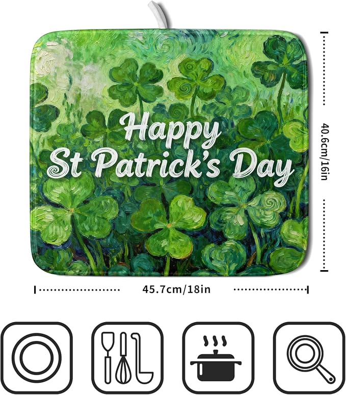 St Patricks Day Lucky Clover Dish Drying Mat - Image 2