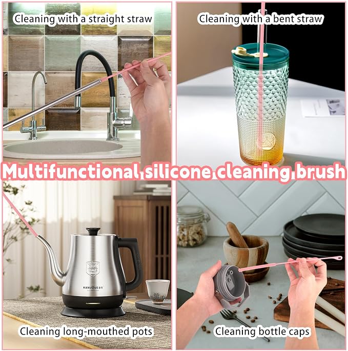 2pcs Silicone Straw Cleaner Brush, 9.5in Extra Long Reusable Straw Brush - Image 7