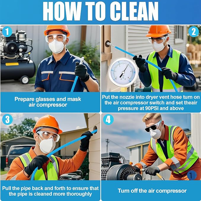 Dryer Vent Cleaner Kit - 32ft Pressure Hose + 1/4 Air Quick Connect + 2 Jetter - Image 4