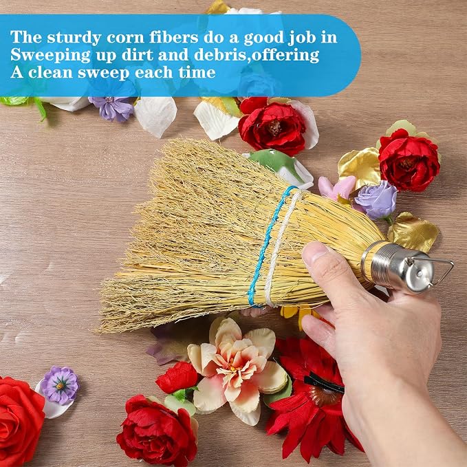 3 Pcs 12 Inch Whisk Broom Hand Held Handmade Mini Corn Broom Straw - Image 5
