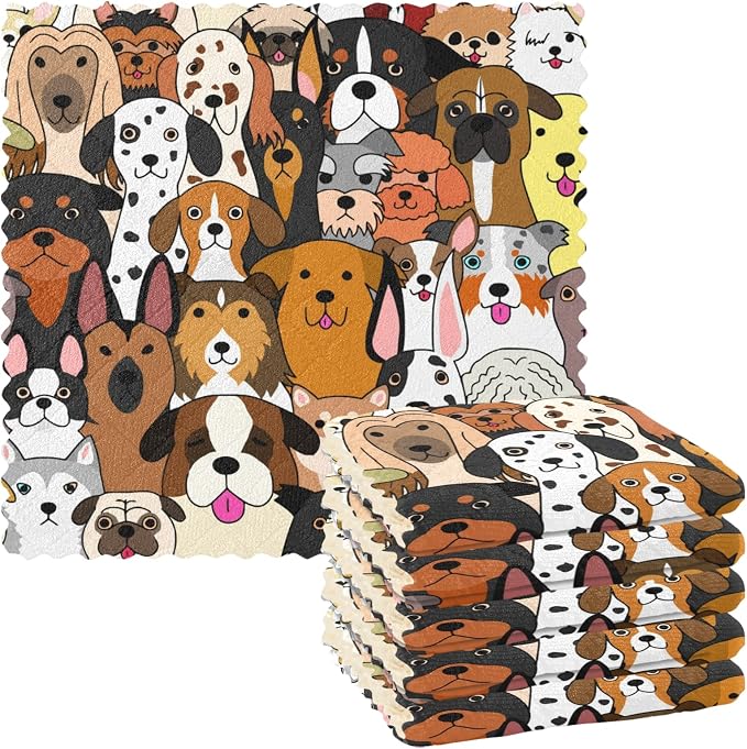 Dish Towels Kitchen Cleaning Cloths Cute Doodle Dog Print Animal Dish Cloths by ALAZA