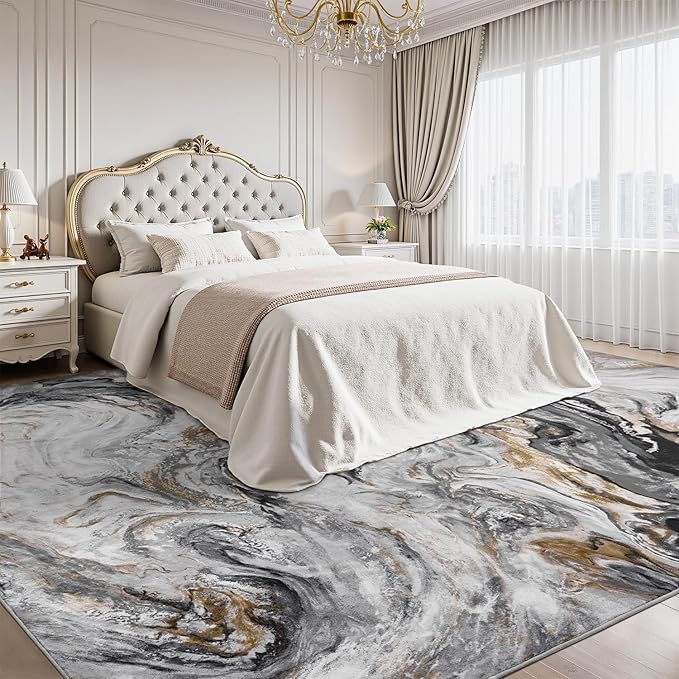 9x12 Area Rugs for Living Room, Modern Abstract Rug for Bedroom, Contemporary Machine Washable Rug, Large Stain Resistant Carpet for Dining Room Playroom Nursery Room, Pet & Kids Friendly