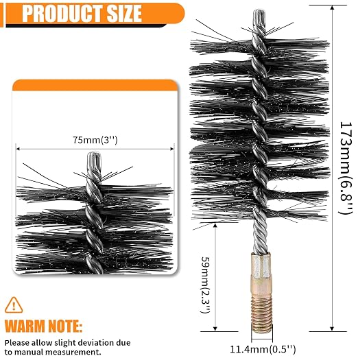1Pc 3" Round Pipe Tube Stainless Steel Wire Brush 75mm - Image 2