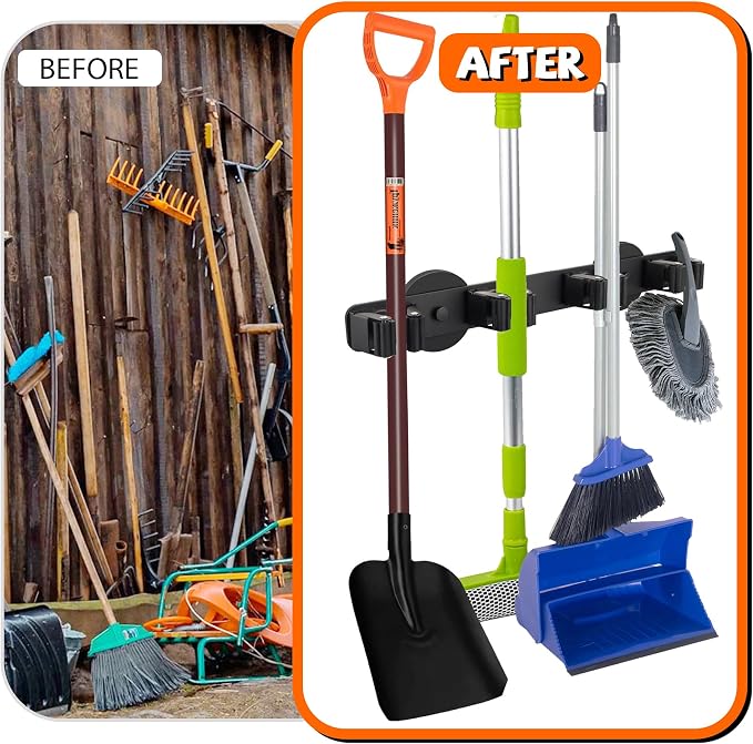 Magnetic Broom Holder Rack, Strong Magnetic Mount Mop Holder 4 Racks - Image 6
