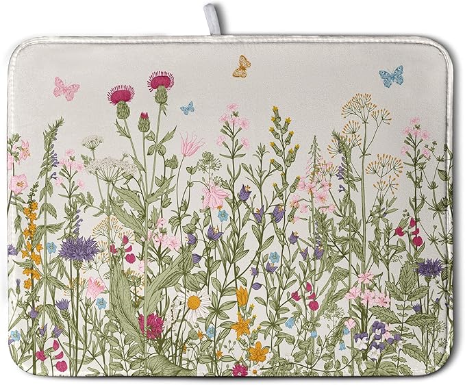 Wildflower Floral Dish Drying Mat by Wnoesat
