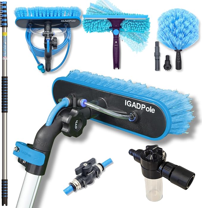24ft IGADPole Washing Kit: Water-fed Brush, Cobweb Duster and 10” Squeegee and by IGAD