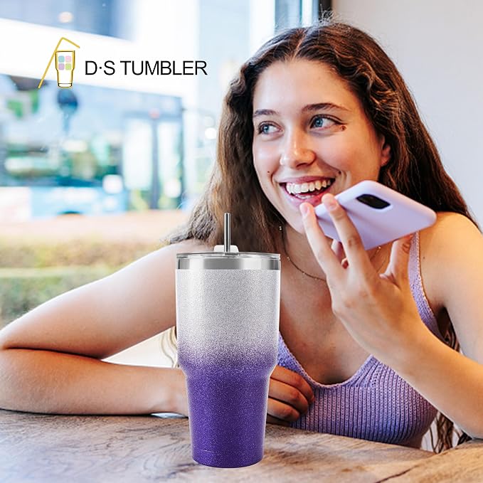 D·S 30 oz Tumbler Purple Glitter Gradient Cup Stainless Steel Double Wall - Image 5
