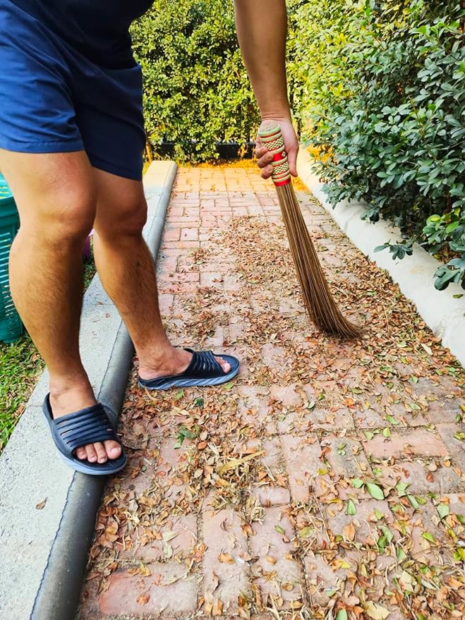 2 Piece 32 inch Multi-Surface Sturdy Outdoor Authentic Coconut Leaf Broom Asian - Image 8