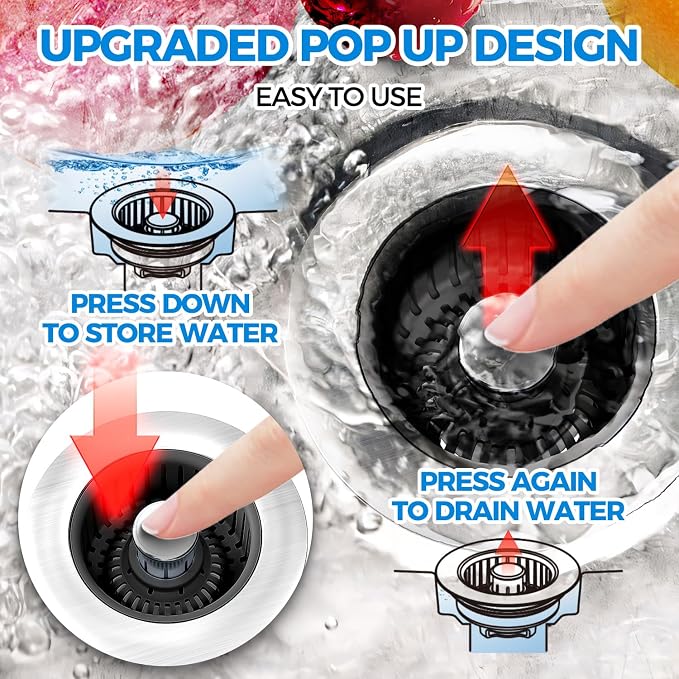 zaa Sink Drain Strainer - 3 in 1 Kitchen Sink Stopper - Image 3