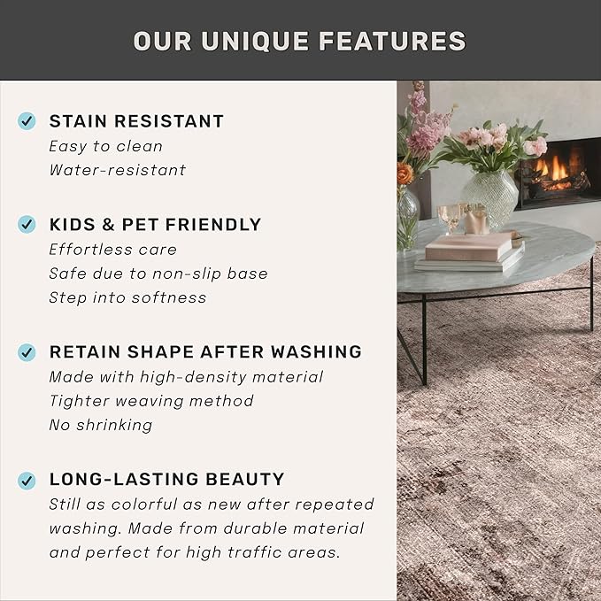2x3 Small Rugs for Entryway, Rustic Brown Washable Non Slip Throw Rugs for Kitchen, Bathroom, Farmhouse Medallion Abstract Indoor Décor, Stain Resistant Carpet