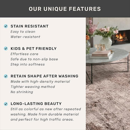 2x3 Small Rugs for Entryway, Rustic Brown Washable Non Slip Throw Rugs for Kitchen, Bathroom, Farmhouse Medallion Abstract Indoor Décor, Stain Resistant Carpet