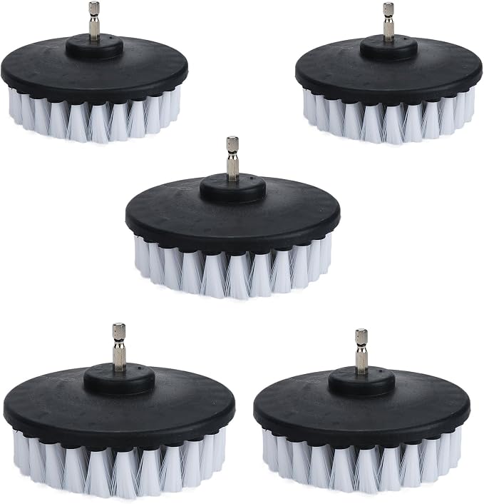 5 Piece 4 inch Drill Brush Soft Bristle White Quick Change Shaft Soft Bristle by HUAWELL