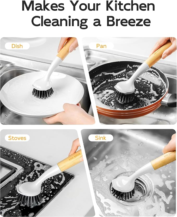 MR.SIGA Dish Brush with Handle, Dish Scrub Brush with Built-in Scraper - Image 5