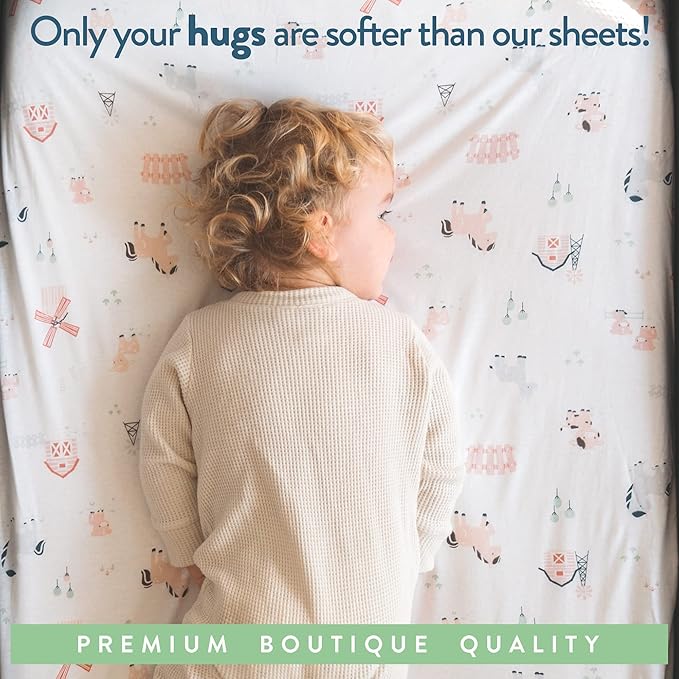Bassinet Fitted Sheets Compatible with Dream on Me Traveler Portable Bassinet & Skylar, Seashell Bedside Sleeper – Snuggly Soft 100% Jersey Cotton – Farm Animals – 2 Pack