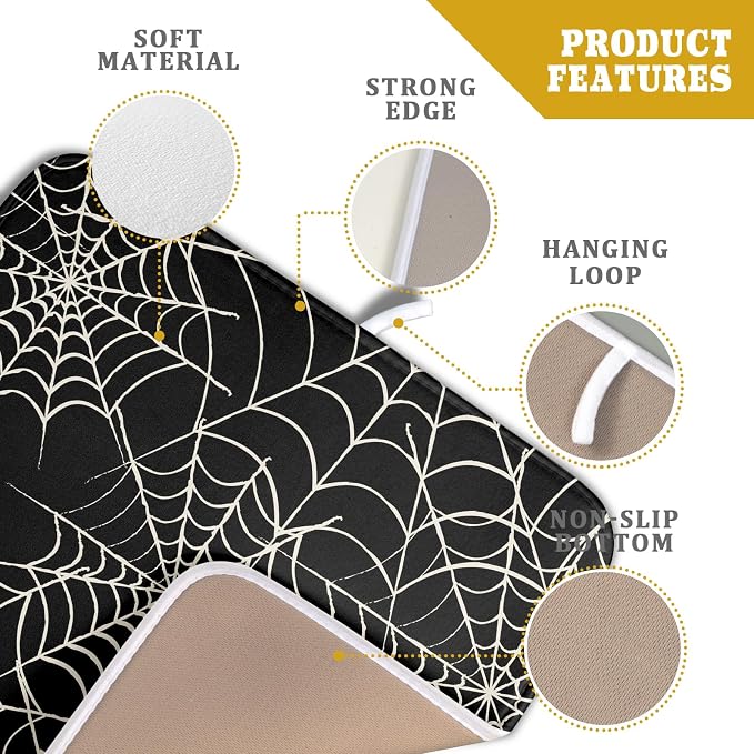 Halloween Dish Drying Mat for Kitchen Counter 16x18 Spider Web Black Holiday - Image 4