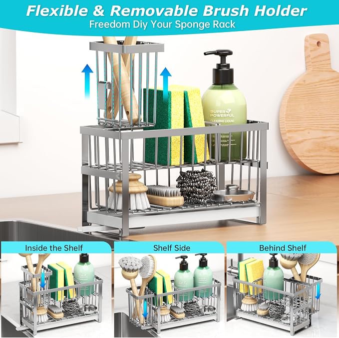 Sponge Holder for Kitchen Sink, 2 Tier Sink Caddy Organizer Countertop - Image 3