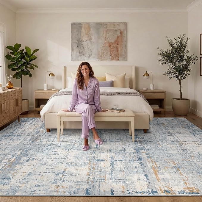 10x14 Extra Large Washable Area Rug, Soft Abstract Vintage Rug - Image 3