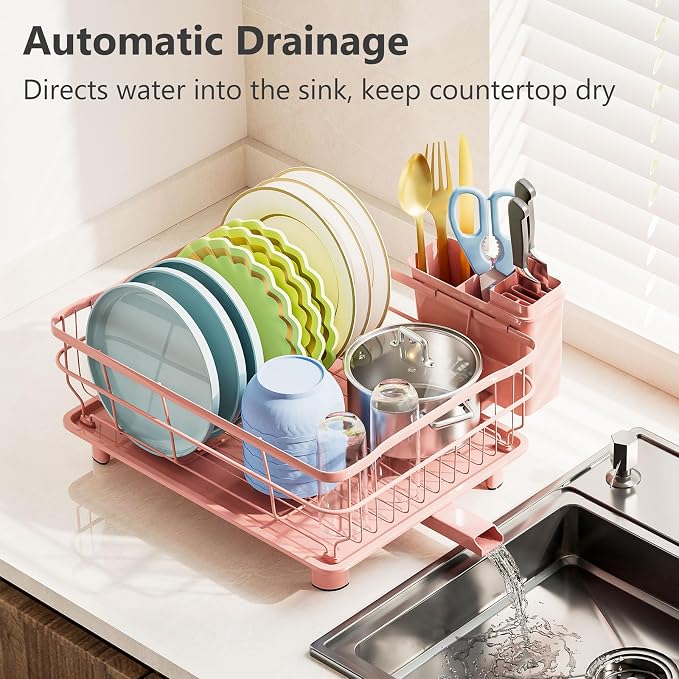 Iron Dish Drying Rack Auto Drain Dish Drainers Kitchen Counter Strainer - Image 2