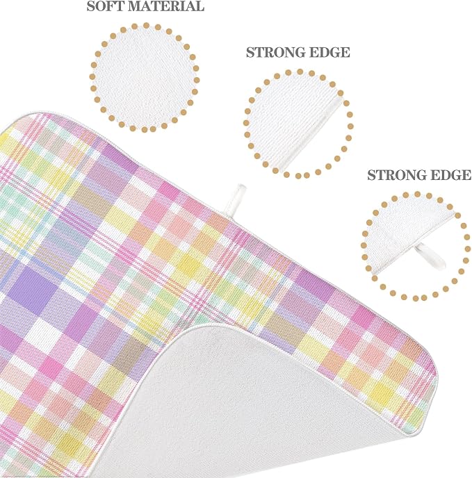Easter Dish Drying Mat 18 x 24 Inch Spring Pink Yellow Purple Buffalo Plaid - Image 7