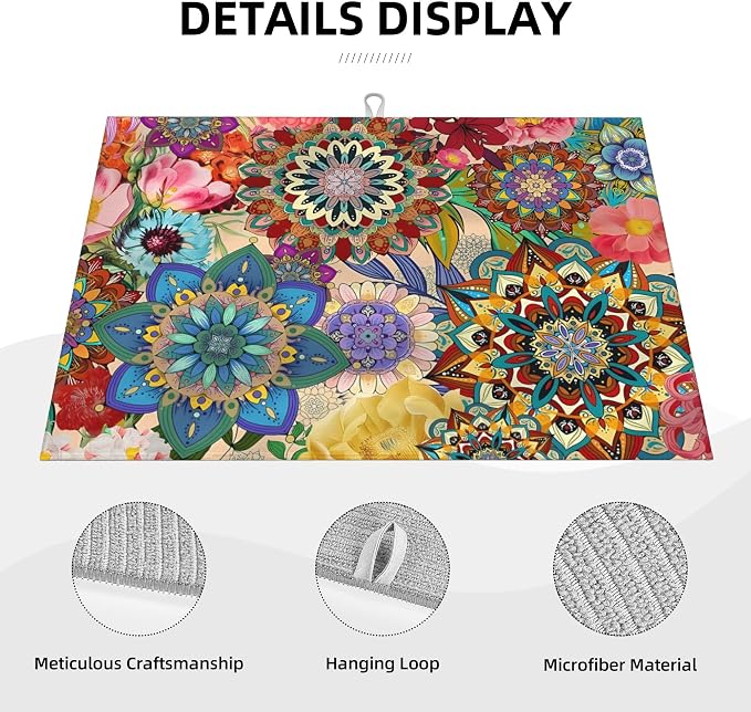 Boho Floral Dish Drying Mat for Kitchen Counter, 18 x 24 Inch Microfiber Dish - Image 4
