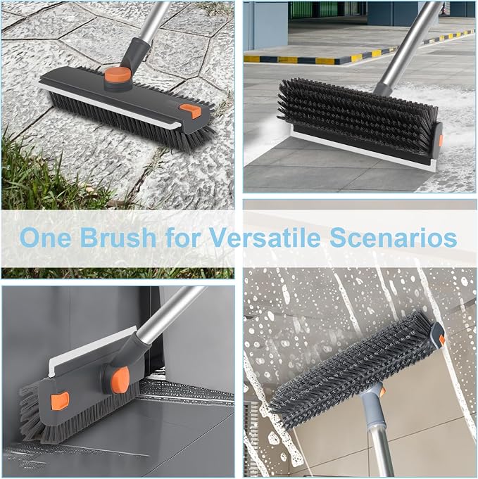 Floor Scrub V Brush with Long Handle 4 in 1 Silicone Scrape and Stiff Bristle - Image 7