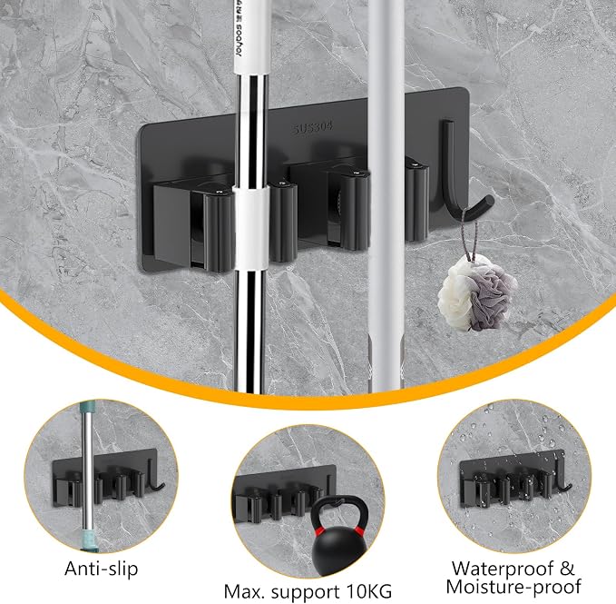 Broom Holder Wall Mount No Drill, Broom and Mop Organizer Wall Hanging Heavy - Image 3