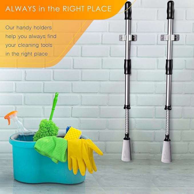 Self Adhesive Broom and Mop Holder Wall Mounted – SUS304 Stainless Steel 2-Slot - Image 5