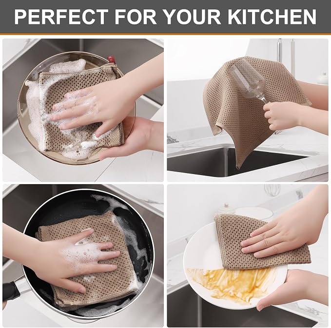 Kitinjoy 100% Cotton Kitchen Dish Cloths, 8 Pack Waffle Weave Ultra Soft - Image 4