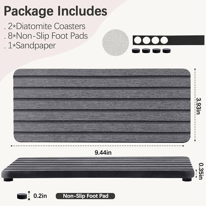 2 PCS Water Absorbent diatomite Coasters, 9.5" x 4" Water Absorbing Stone Tray - Image 2