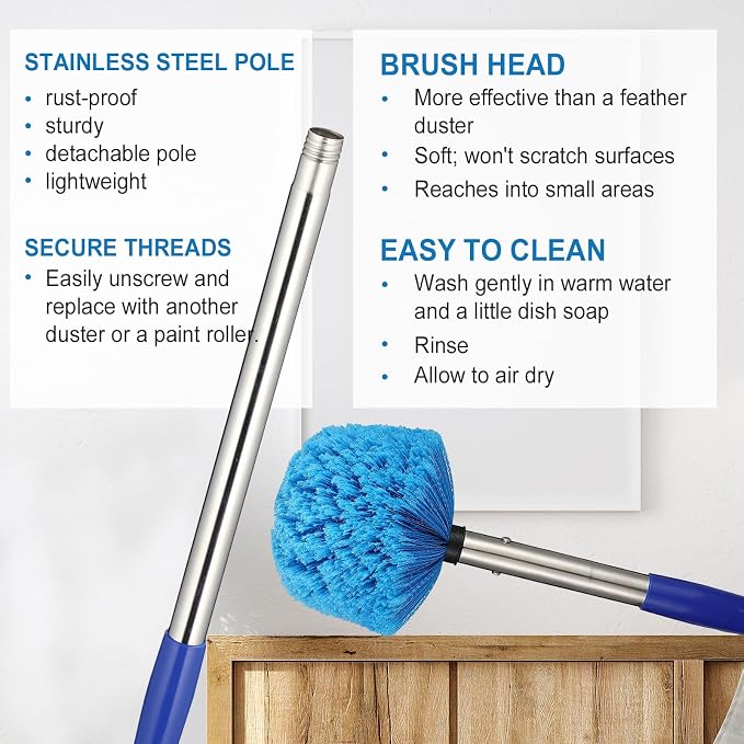 Cobweb Duster with Extension Pole, 6 FT Stainless Steel Pole with Spider Web - Image 3