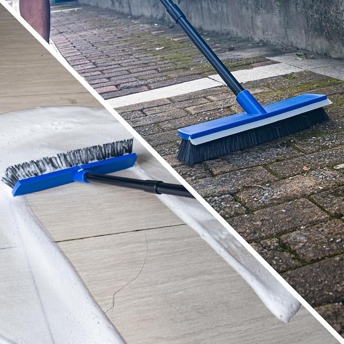 16 Inch 2-in-1 Squeegee Push Broom Outdoor Deck Brush 58" Long Handle - Image 2