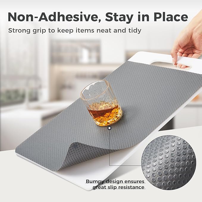 100% EVA Shelf Liner for Kitchen Cabinet, 18" x 120" Drawer Liners Non Adhesive Non Slip Waterproof Plastic Paper, Dresser Pantry Bathroom Refrigerator Protector, Grey