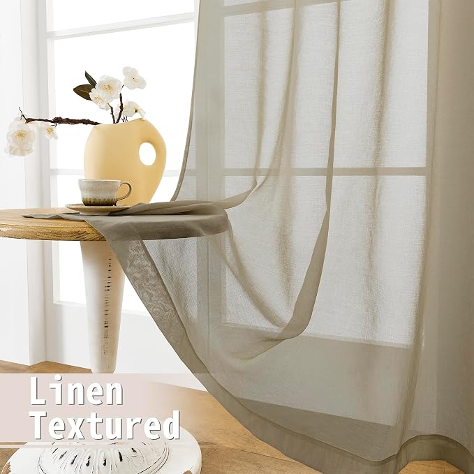 Tollpiz Short Sheer Door Curtain Closet Linen Textured Curtain Sheers Doorway - Image 4