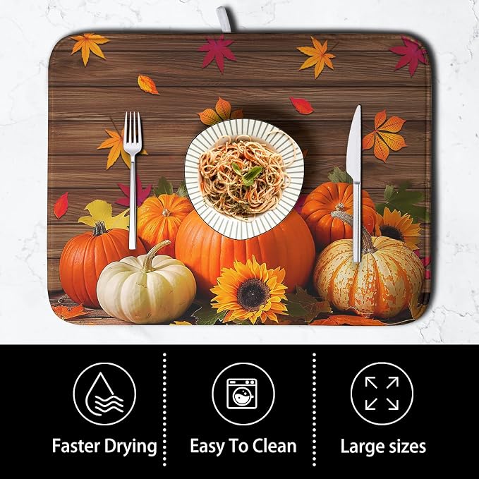 AutumnThanksgiving Pumpkin Dish Drying Mat - Image 4
