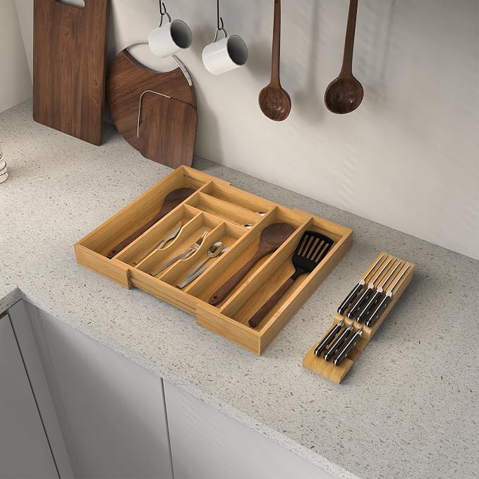 Bamboo Kitchen Drawer Organizer, Expandable Utensil Organizer - Image 8