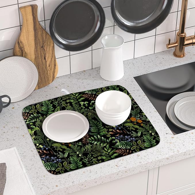 Black Sage Green Plant Dish Drying Mat - Image 6