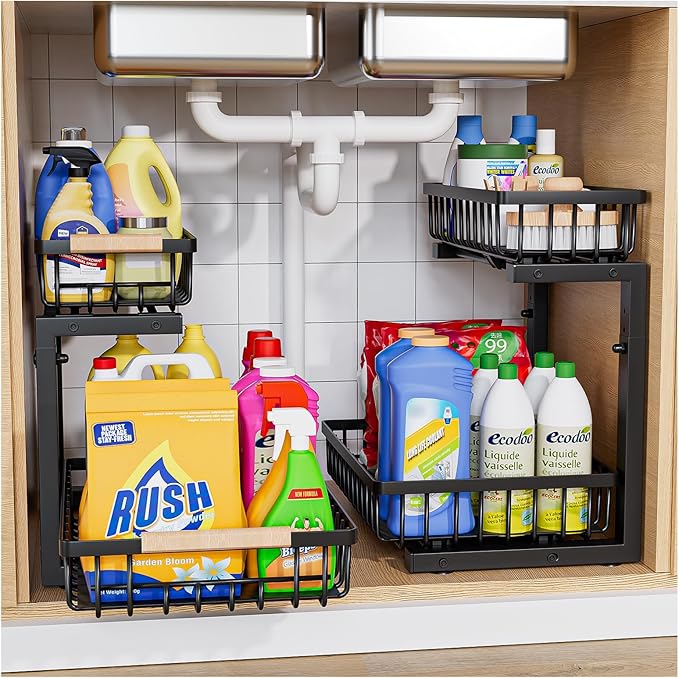 Under Sink Organizer, 2 Pack 2 Tier Under Sink Organizers and Storage, Slide by Unknown