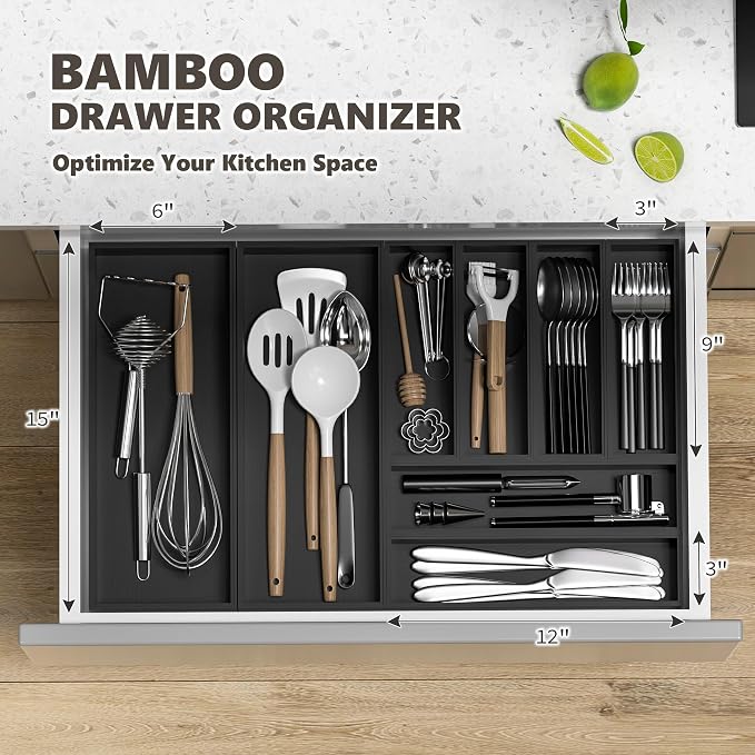 Kitchen Drawer Organizer Bins, Stackable Bamboo Drawer Organizer - Image 5