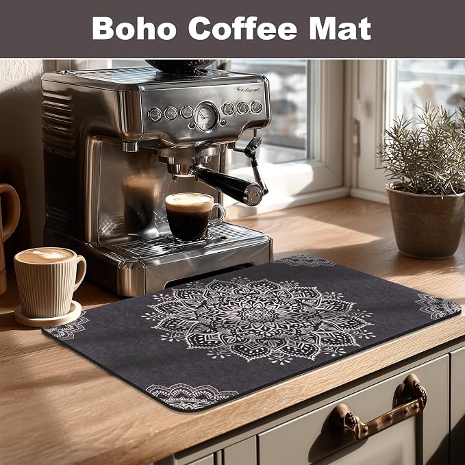 Yamaziot Boho Coffee Mat 12"x20", Floral Dish Drying Mat - Image 5