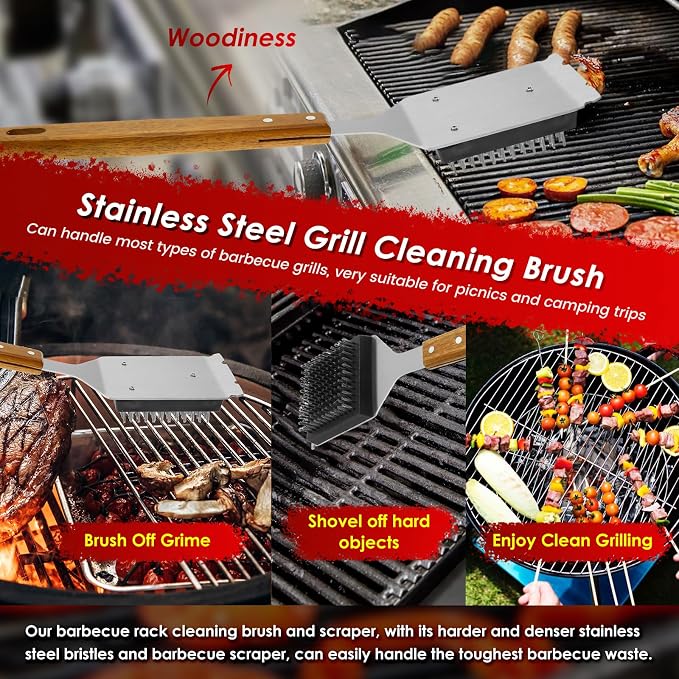 2Pcs Grill Cleaning Brush Set Ergonomic BBQ Brush and Scraper - Image 4