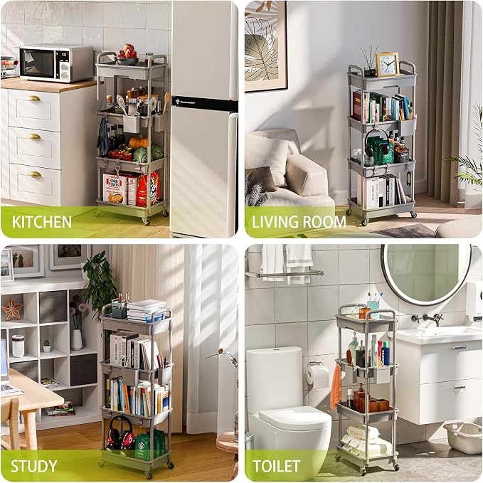 4 Tier Rolling Cart Organizer, Art Craft Diaper Bedside Snack Laundry Room - Image 6